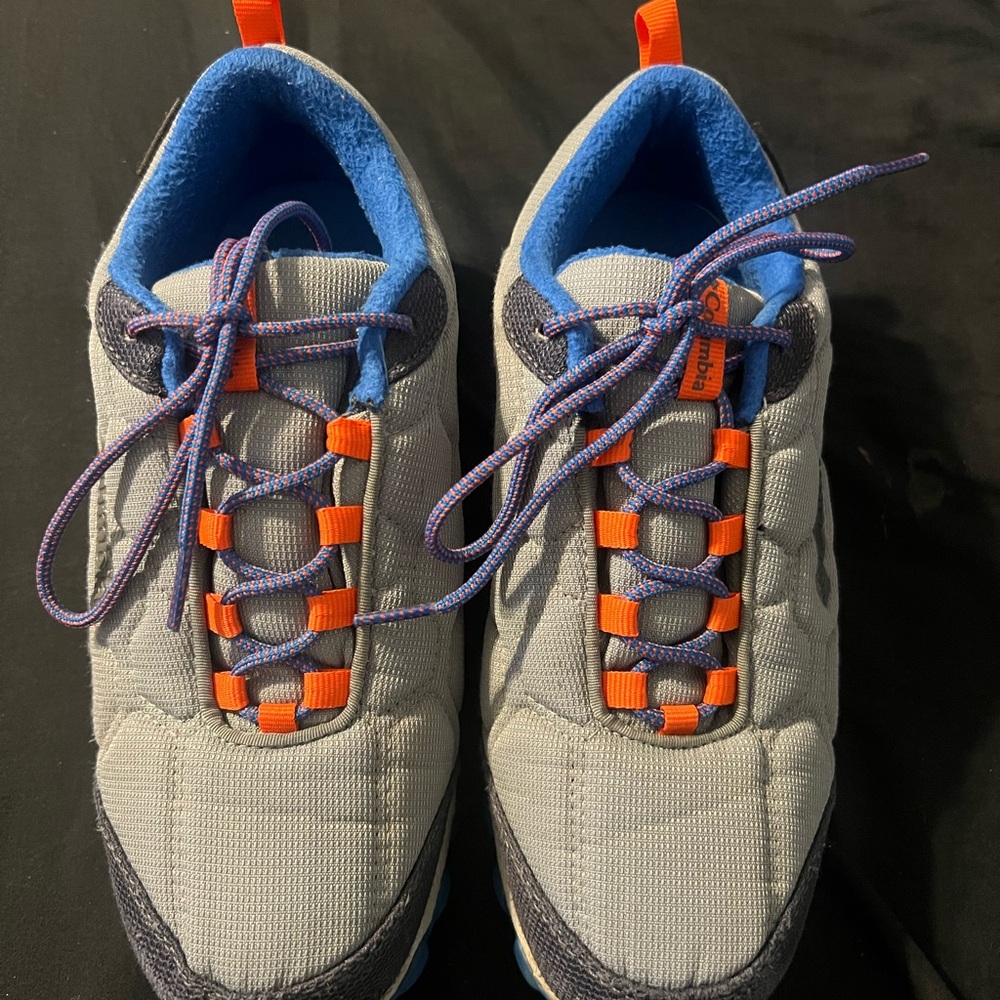 Gray, Blue, Orange Kids/Womens Columbia Waterproof hiking sneakers